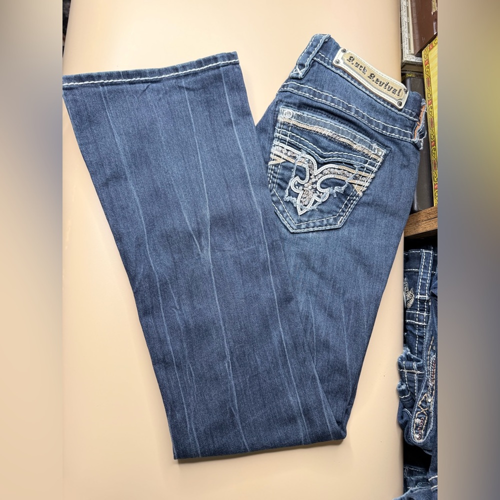 Rock‎ Revival Boris Bootcut Jeans Womens Size 27 x 28.5 Embellished Pockets - Picture 5 of 11